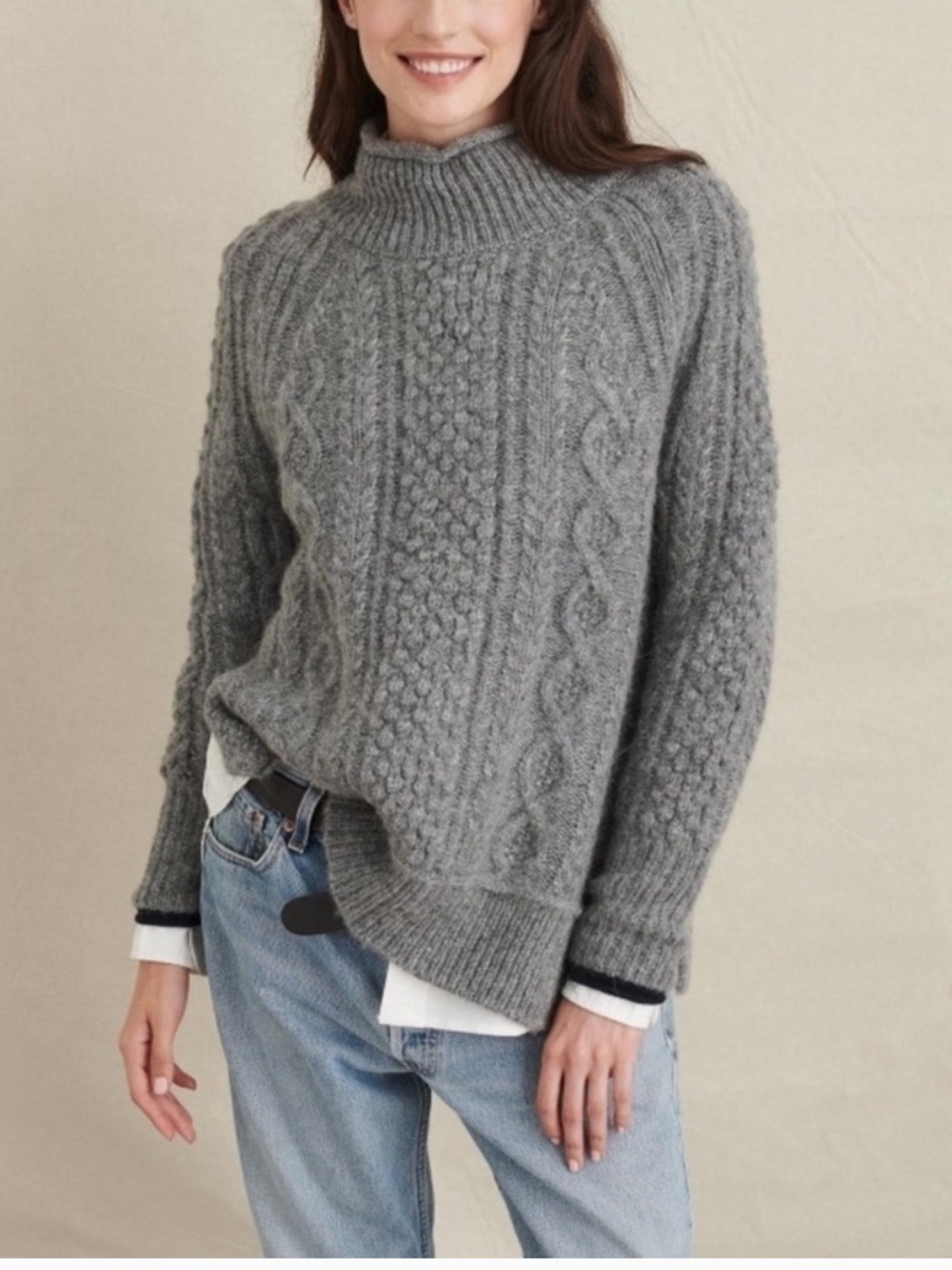 Alex Mill Gray Cable-Knit Turtleneck Sweater wool alpaca
